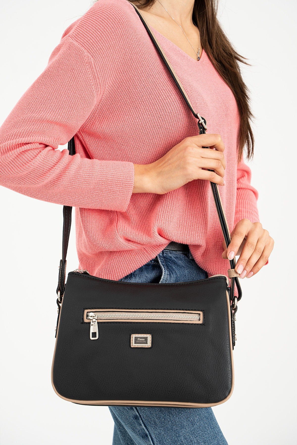 Kadın Siyah Vizon 5 Bölmeli Çapraz Çanta