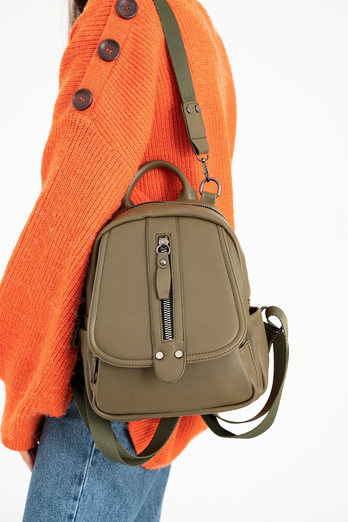 Kadın Haki Sırt Ve Omuz Çantası Taşıması Kolay Ve Çok Kullanışlı