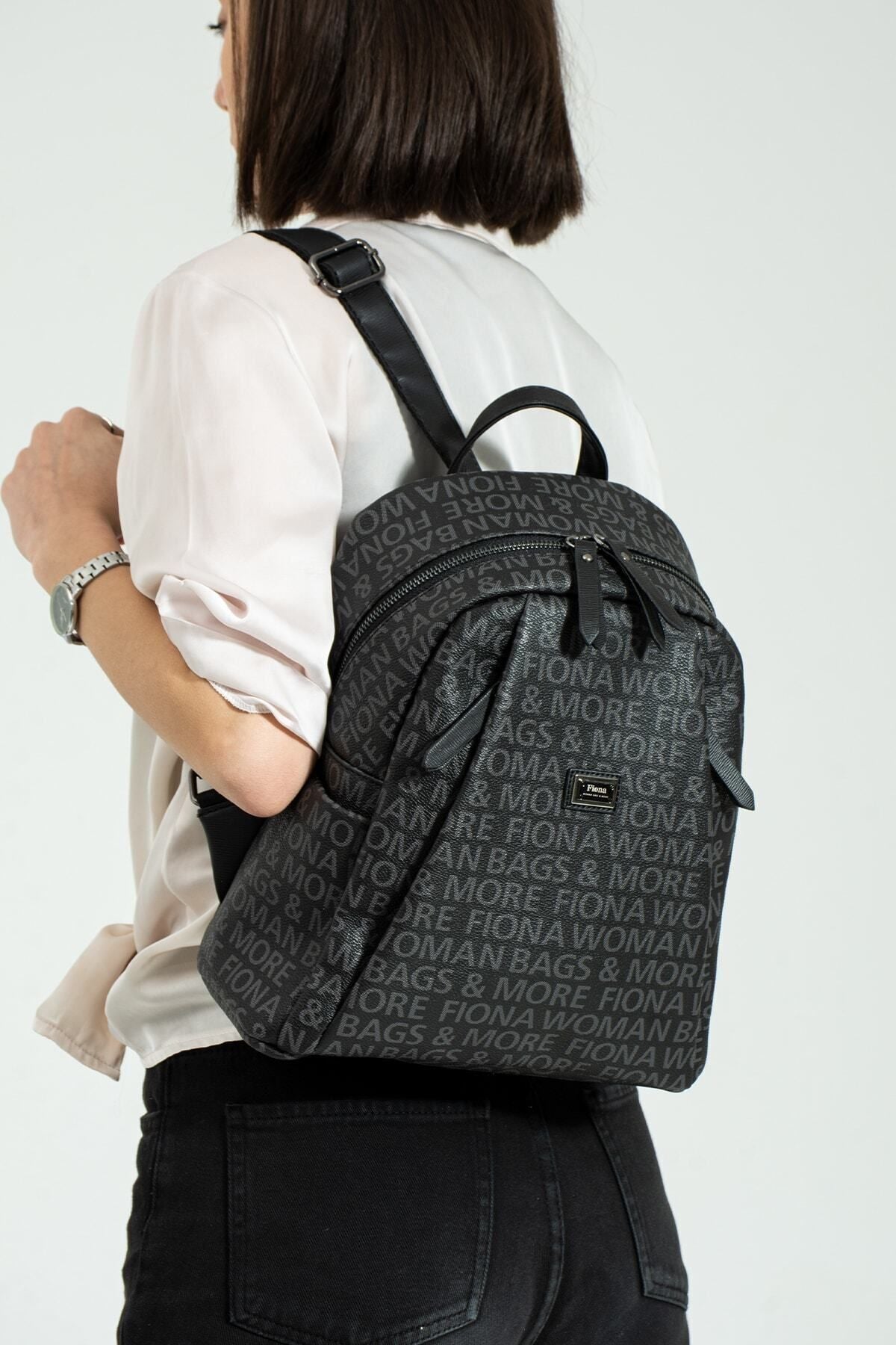 Siyah Kadın Sırt Çantası 6 Bölmeli Çanta