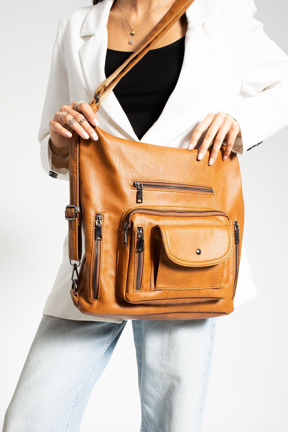 Kadın Taba Sırt çantası Ve Çapraz Çanta 10 Gözlü Büyük Çanta