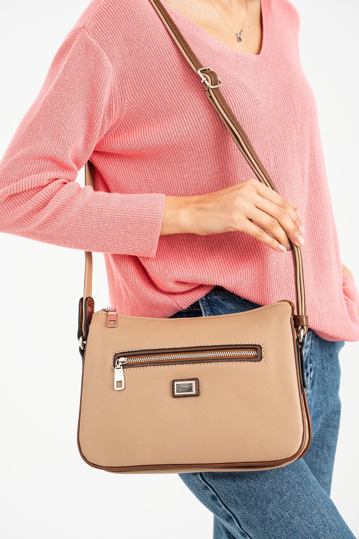 Kadın Vizon Taba 5 Bölmeli Çapraz Çanta