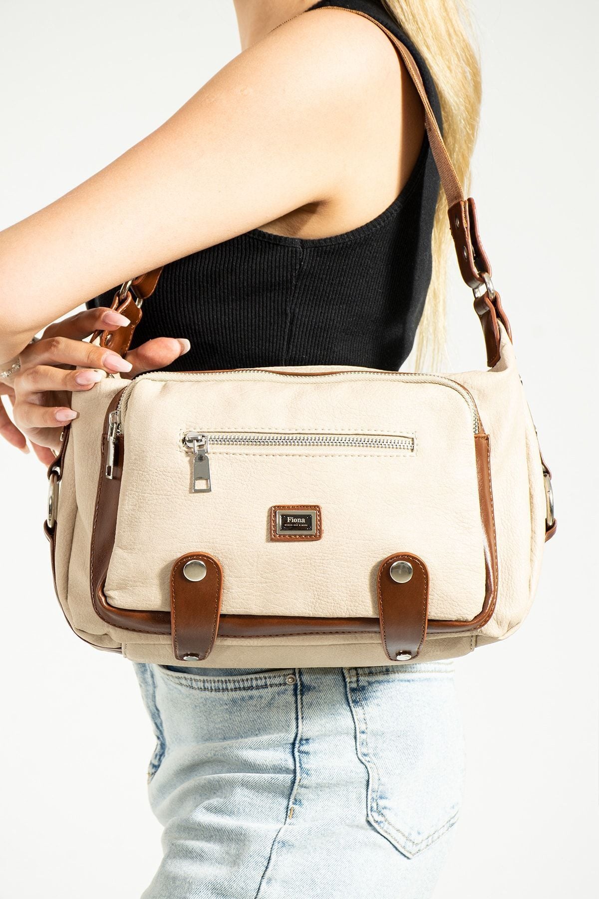 Kadın Krem-Taba Çok Bölmeli Omuz Ve Çapraz Çanta